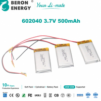Batterie LiPo en pochette 3,7 V 500 mAh 602040 pour instrument de beauté et masseur, personnalisable OEM, avec FDS