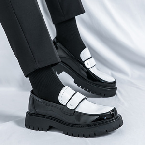 Zapatos de Vestir <span class=keywords><strong>Oxford</strong></span> Estilo Británico para Hombre, Color Negro y Blanco, Zapatos de Cuero con Cuña Oculta de 6CM8, Zapatos Sin Cordones para Jóvenes - Product Image 6