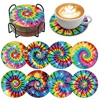 Kit de sous-verres en vitrail à peinture diamantée, lot de 8, en acrylique, motif kaléidoscope, avec base en liège pour table de cuisine