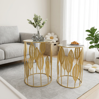 Set Meja Kopi Logam 2 Buah Warna Emas Mewah, Meja Samping Besi Ramah Lingkungan, Dekorasi Rumah Modern, Furnitur Ruang Tamu, Grosir Lander