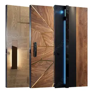European luxury house front modern pivot doors with long handle wooden entrance door modern villa main door