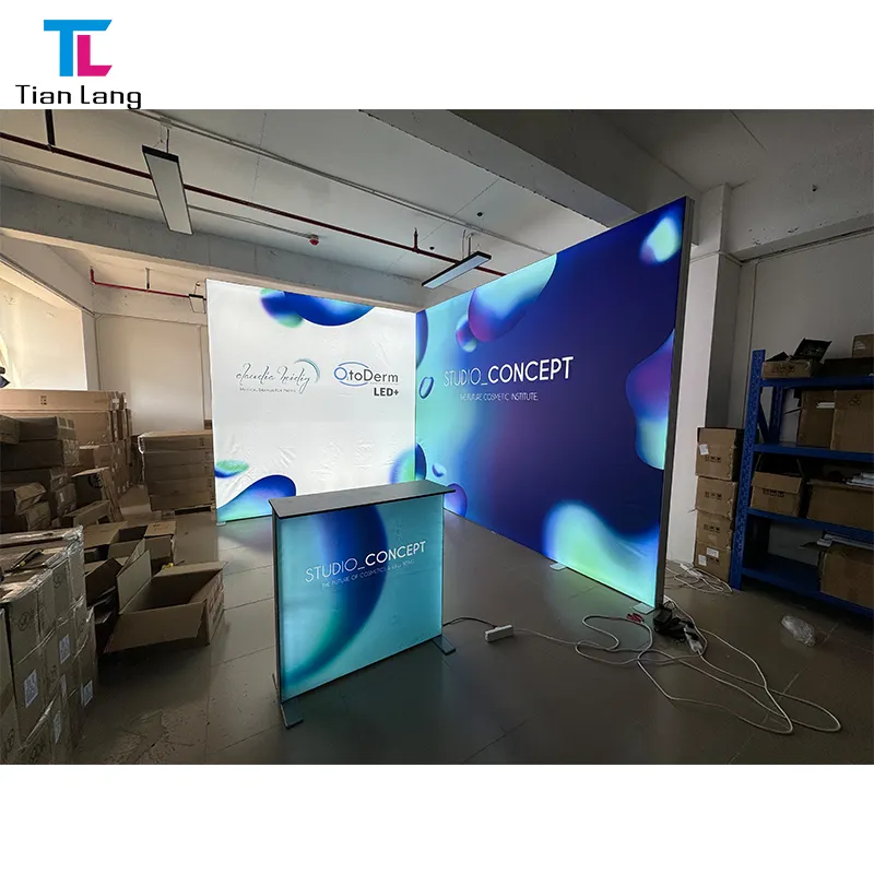 Bền thiết bị quảng cáo 20x8ft khung nhôm seg vải LED hiển thị đứng tường Backlit triển lãm thương mại gian hàng Backlit tường