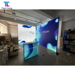 Peralatan iklan tahan lama 20x8ft bingkai aluminium SEG kain layar LED berdiri dinding Backlit pameran dagang Stan dinding Backlit