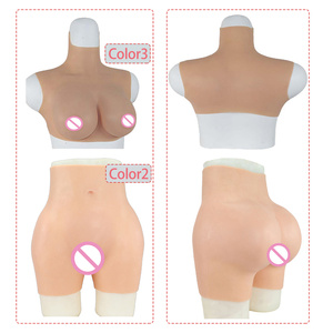 Ensemble de formes mammaires réalistes en <span class=keywords><strong>silicone</strong></span> à col haut, faux <span class=keywords><strong>seins</strong></span> avec pantalon à vagin artificiel pour travestis et cosplay - Product Image 4