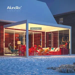 AlunoTec Waterproof Metal Garden Pavilion Gazebo Aluminum Pergola Gazebo with Adjustable Louvered Roof
