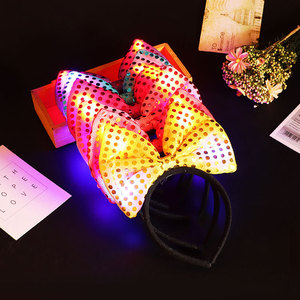 Glowing Sequined <b>Bow</b> Headband <b>Large</b> Party Hair Accessory Fabric With Led Light - Product Image 1