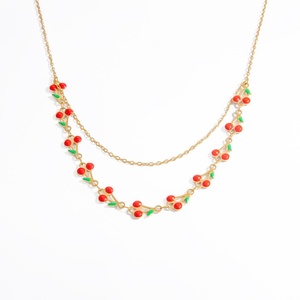 INS High-End 18K Real Gold <b>Titanium</b> Collarbone <b>Chain</b> Stainless Steel Cherry Pendant Necklace Fashionable Link <b>Chain</b> for Parties - Product Image 5