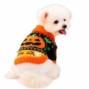 Pull pour animaux de compagnie en polyester écologique, classique, pour l'automne et l'hiver, imprimé citrouille d'Halloween, accessoires chauds de Noël - Product Image 2