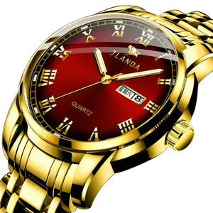JLANDA-reloj J6601 Jinfengda, de acero inoxidable, con correa redonda de cuarzo genuino, doble Calendario, de negocios, informal
