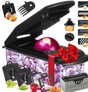 Hachoir à légumes manuel compatible lave-vaisselle - Lame en acier inoxydable, hachoir à légumes multifonction avec récipient - Product Image 2