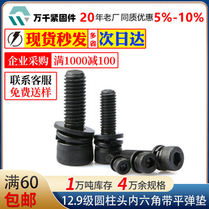 Cylindrical Head Hex Socket Cap Screw M5x35 12.9 Grade Fully Threaded Metric Carbon Steel With Flat Spring Washer Combination - Product Image 5
