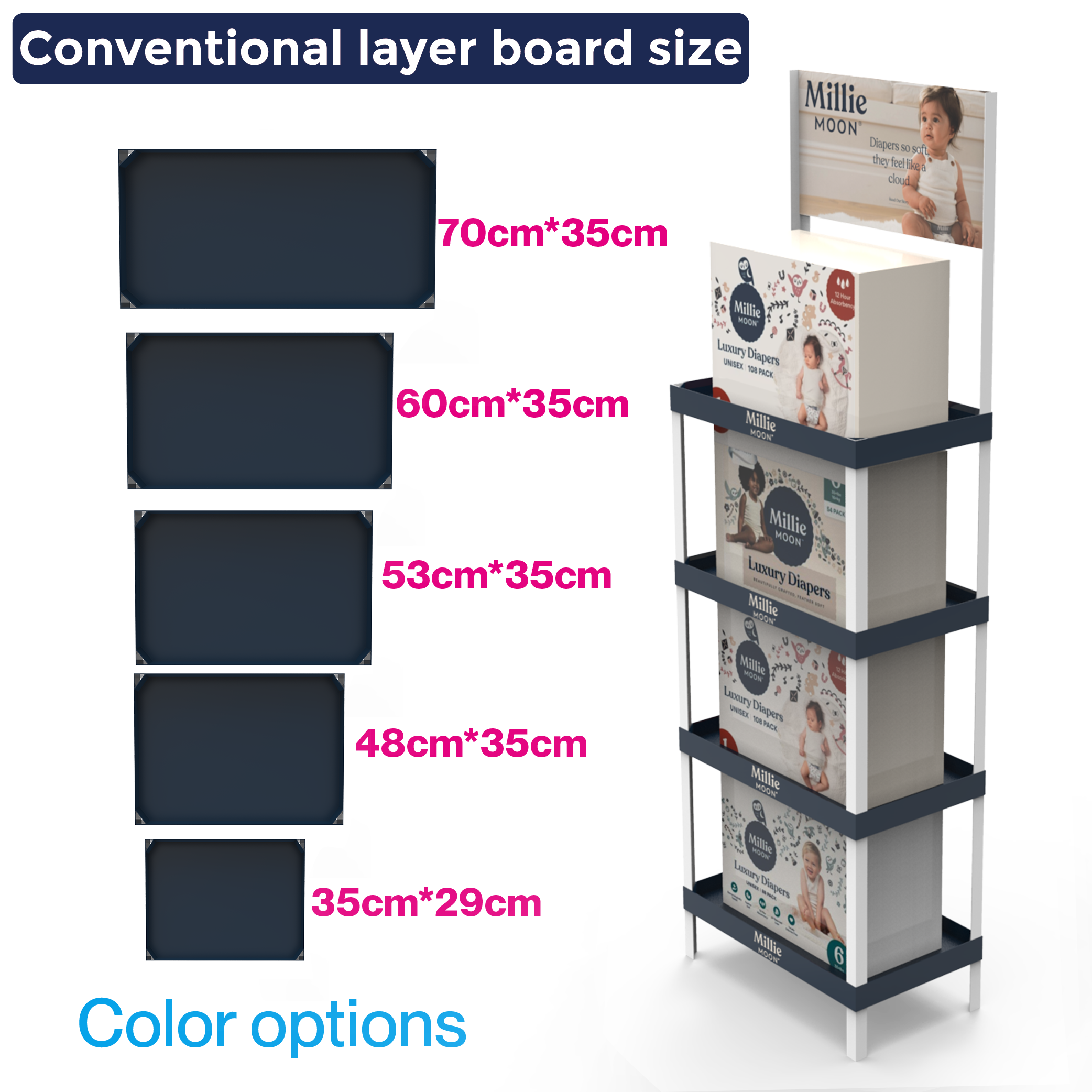 Durable PVC Panel Baby Diaper Display Stand with Shelves for Maternity Shops and Grocery Stores — view 3