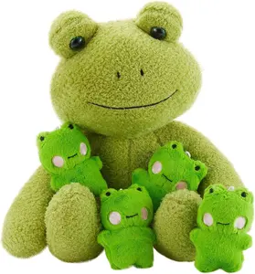 5 Stück Frosch Kuscheltier Große Mama Frosch Plüsch tier mit 4 kleinen Baby Plüsch tier, Grüner Frosch Plüsch tier für Jungen und Mädchen