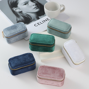 Luxury Custom Logo Velvet Rectangle Travel Jewelry Organizer <b>Small</b> Zipper <b>Box</b> for Rings and Earrings - Product Image 5