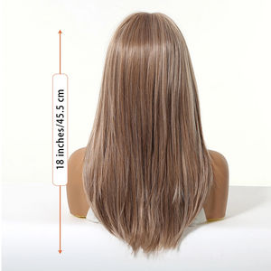 <span class=keywords><strong>Perruque</strong></span> sans lacets pour femme, cheveux mi-longs haut de gamme, franges légères, brun mat, en fibre haute température, fabriquée à la machine, pour l'export. - Product Image 3