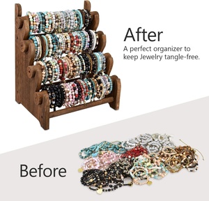 Support de présentation de bijoux en bois antique Ikee Design à 4 niveaux, durable, léger, avec barres amovibles pour bracelets, brun, 12x9x14, fabriqué en Chine - Product Image 4