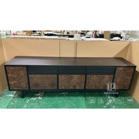 Meuble TV moderne sur mesure en placage de bois de burl, meuble TV en bois massif, console multimédia, unité de rangement pour salon