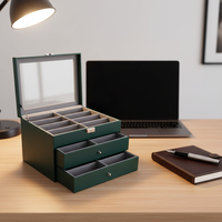Étui de rangement pour lunettes à trois couches et 24 emplacements, avec couvercle en cuir, boîte organisatrice pour lunettes de soleil, vente en gros, OEM, ODM, présentoir