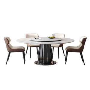 Ensemble de salle à manger moderne de luxe haut de gamme table ronde en acier inoxydable avec plateau tournant super chaise en pierre de cristal élégante et élégante - Product Image 1