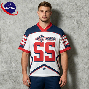 QZFSO Custom Hip Hop Vintage Sublimation Soccer T Shirt American Football Uniform <b>Top</b> Rhinestone Mesh Fabric Rugby Sport Jersey - Product Image 1