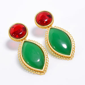 Laiton 14k plaqué or femmes mode pierres précieuses boucle d'oreille à la main en laiton pierres précieuses fournisseur de bijoux fabricant de bijoux en laiton personnalisé - Product Image 2