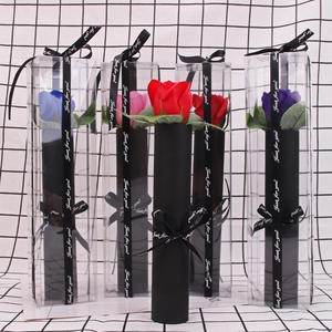 Saint-Valentin, boîte en PVC unique, tube carré, rose unique en savon, fleur de savon œillet - Product Image 1