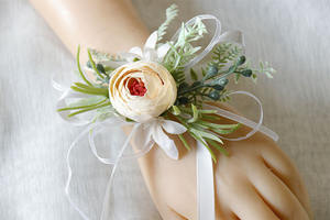 結婚式用プロム手首コサージュフラワー花嫁花嫁介添人パールブレスレットウェディングパーティー姉妹人工花手手首花 - Product Image 4