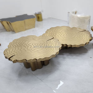 Tavolo da caffè moderno di lusso in ottone dorato <span class=keywords><strong>con</strong></span> superficie in acciaio inox tavolo centrale <span class=keywords><strong>con</strong></span> anelli di legno Design per Villa mobili per la casa - Product Image 5