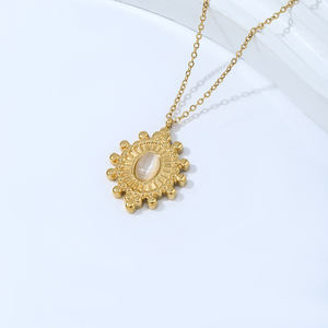 Deslustre joyería libre Memoria Lindia 18K chapado en oro Acero inoxidable diseño ovalado piedra Natural colgante girasol collar - Product Image 1