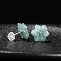 Anting-anting stud anggrek 3D dari batu giok Guatemala Blue Water Ice-Type kualitas A, bersertifikat NGTC, perak S925, hadiah istimewa.