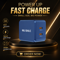 NIUBAILE Chargeur rapide USB-C 45W Câble 1,8m PD3.0/QC2.0/ignifuge 2 ports Type-C Conception pliable Compatible avec les montres intelligentes OCP
