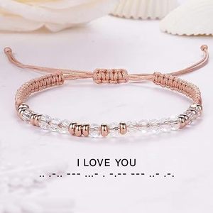 Pulsera de Regalo para Mamá, Hecha a Mano, con Cuentas Espaciadoras Doradas Tejidas, Cuentas de Piedra Natural, Cuentas de Diamantes Blancos, Cordón Ajustable Rosa - Product Image 6
