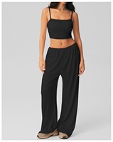 Nouveautés Ensemble 3 Pièces Femme Effet Seconde Peau Antichoc : Débardeur en Dentelle, Haut de Sport Manches Longues et Pantalon Large pour Yoga et Fitness