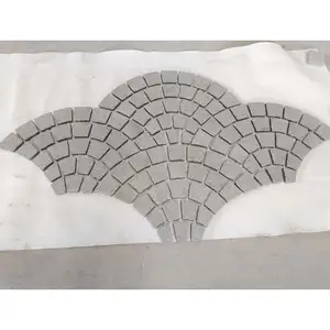 SHIHUI Natural Stone G654 Granite Fan Pattern Flamed Surface Split Edge Paving Stone Driveway Mesh Cobblestone Paver Mats