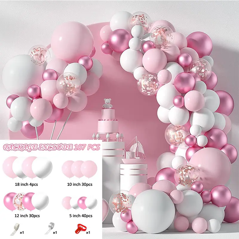 Pink Balloons Arch Kit Latex Metallic Balloons Garland Arch Set Baby Shower Birthday Wedding Party Decoration