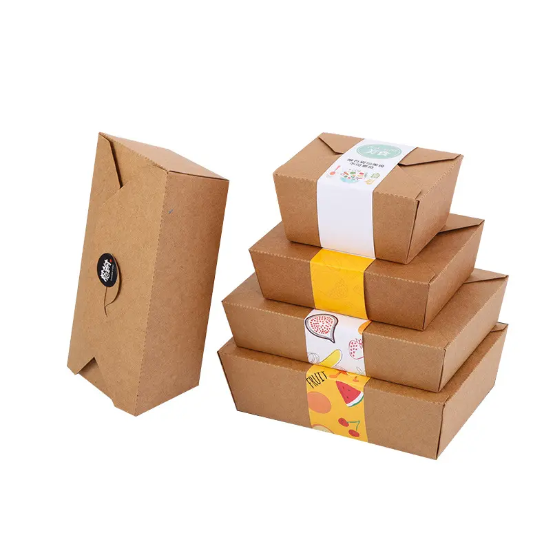 डिस्पोजेबल फास्ट फूड पैकेजिंग पेपर बॉक्स रिसाइकल करने योग्य वाटरप्रूफ और तेल प्रतिरोधी पेपर बॉक्स क्राफ्ट पेपर पर्यावरण-अनुकूल भूरा