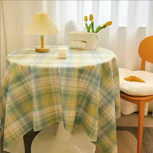 신부 샤워 리셉션에서 녹색 체크 신선한 모양 폴리에스터 식탁보 테이블 커버