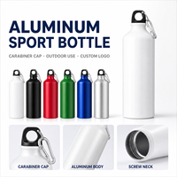 Bouteille d'eau sport en aluminium à petite ouverture pour cadre de vélo, avec mousqueton, idéale pour l'escalade et le cyclisme en extérieur