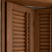 Porte pliante en bois massif, couleur bois naturel, persiennes réglables, lames orientables, séparateur de pièce, volet de fenêtre