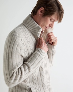 Winter-Creme-Cardigan mit Zopfmuster und Reißverschluss für Herren, O-Ausschnitt Wollpullover, Klassische Warme Strickjacke - Product Image 2