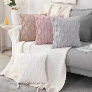 bantal sofa square Suppliers-Sarung Bantal Lempar Persegi Dekoratif 18 "X 18", Penutup Bulu Palsu Mewah Lembut untuk Sofa Ruang Tamu Siap Dikirim