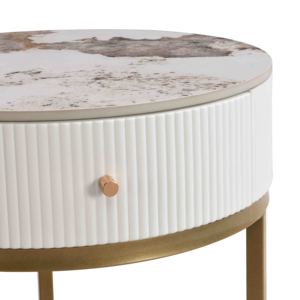 Modern Round Nightstand with Drawer <b>Marble</b> <b>Top</b> Gold Base <b>Side</b> <b>Table</b> for Living Room Bedroom - Product Image 6