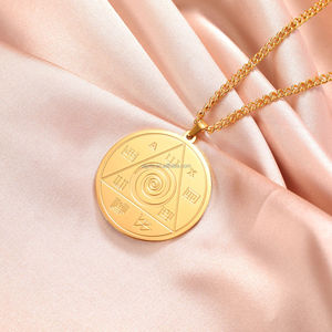 <strong>Abraxas</strong> Talisman Pendant Necklace Spirits Coin Charm Chain Spiritual Occult Amulet Jewelry Engraved Logo Disc Tag Charm Necklace - Product Image 4