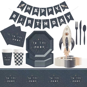 DAMAI - Juego de Platos de Papel con Forma de Cohete Personalizados para Fiestas de Cumpleaños, Tema de Astronauta, Vajilla Desechable para Niños - Product Image 2