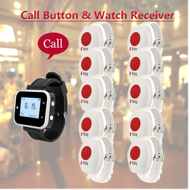 Wireless Calling System Watch Receiver SOS Call Transmitter Restaurant Pager Hour Waiter Calling System 433MHz for Nursing Home