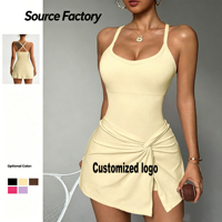 Robe de tennis sans dos pour femmes, extensible dans les 4 sens, coupe ajustée, avec coussinets de poitrine intégrés, tenue quotidienne écologique