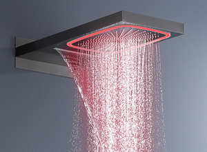 Brass 4 Function Constant Temperature Button Concealed Shower Set LED square Waterfall Rain Shower Top <b>Spray</b> - Product Image 2