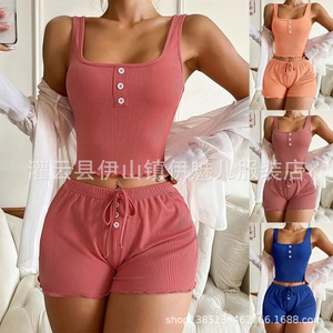 Camisola Retro de Cuello Cuadrado con Dos Botones para Mujer, Top Corto Elástico y Versátil de Verano, Ajuste Delgado, Capa Base Básica - Product Image 2