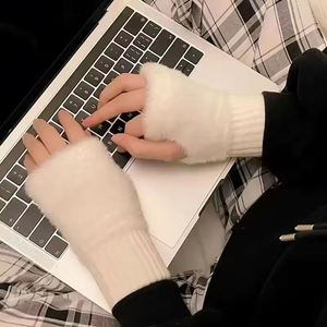 Gants longs pour femmes, solides, mi-doigts, pour l'hiver, l'écriture, la conduite, le bureau, le tricot, écran tactile, chauffe-mains - Product Image 2