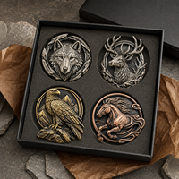 Badges métalliques 3D personnalisés en relief animalier, épingles de revers moulées sous pression, motifs loup, cerf, aigle, cheval, style antique